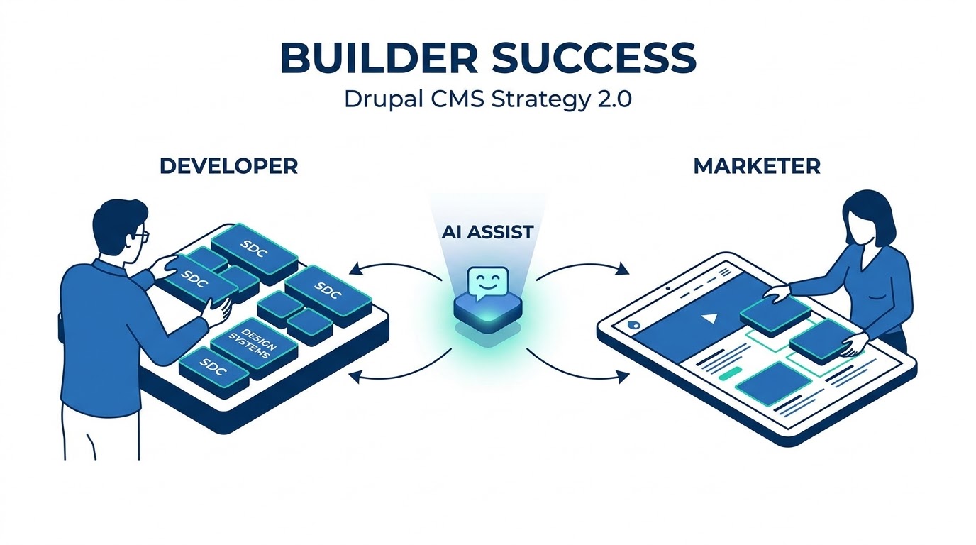 Drupal CMS Strategy 2.0のプロダクト戦略に関するイメージイラスト